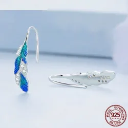 Grünblaue Kristallfedern - Ohrringe - 925er Sterlingsilber