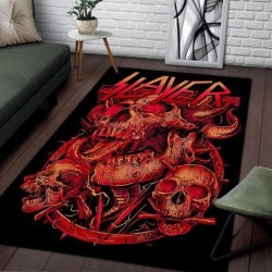 Dekorativer geometrischer Teppich - rutschfest - rote Totenköpfe