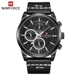 NAVIFORCE - modische Quarzuhr - Lederarmband - wasserdicht - schwarz