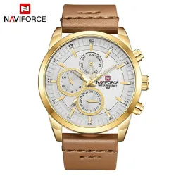 NAVIFORCE - modische Quarzuhr - Lederarmband - wasserdicht - gold / weiß