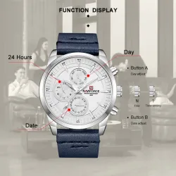 NAVIFORCE - modische Quarzuhr - Lederband - wasserdicht - roségold / blau