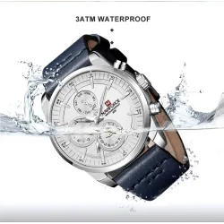 NAVIFORCE - modische Quarzuhr - Lederband - wasserdicht - roségold / blau