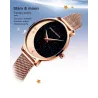 Elegante Quarzuhr - Edelstahl-Mesh-Armband - Mond / Sterne