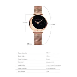 Elegante Quarzuhr - Edelstahl-Mesh-Armband - Mond / Sterne