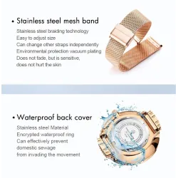 Elegante Quarzuhr - Edelstahl-Mesh-Armband - Mond / Sterne