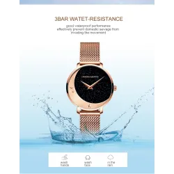 Elegante Quarzuhr - Edelstahl-Mesh-Armband - Mond / Sterne
