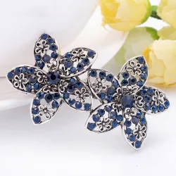 Elegante Haarspange - doppelte blaue Kristallblumen