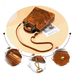 Elegante Umhängetasche aus Leder - Blumen bedruckt