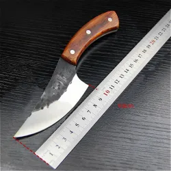Multifunktionsmesser - breite Stahlklinge - Holzgriff - mit Lederetui