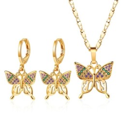 Goldenes Schmuckset - mit Schmetterlingen - Ohrringe / Halskette