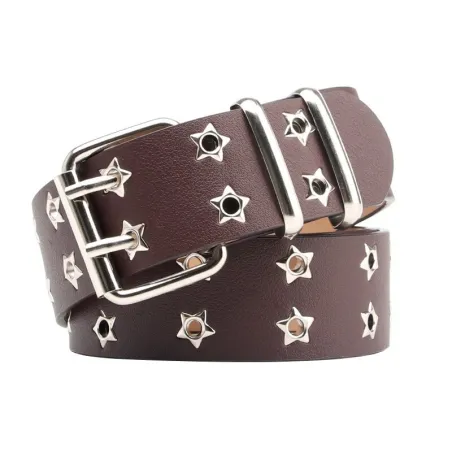 Classic leather belt - star rivets - double pin buckleBelts