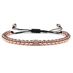 Armband aus Kupferperlen mit einem Kristallwürfel - verstellbares Seil