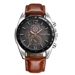 OUKESHI - elegante Quarz-Edelstahluhr - Lederarmband