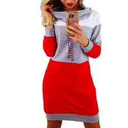 Langer gestreifter Pullover - Minikleid mit Rollkragen