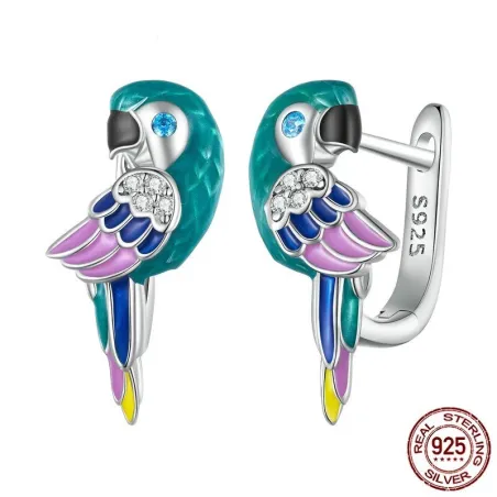 Regenbogenpapagei mit Zirkon - Ohrringe aus 925er Sterlingsilber