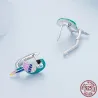 Regenbogenpapagei mit Zirkon - Ohrringe aus 925er Sterlingsilber