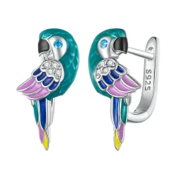 Regenbogenpapagei mit Zirkon - Ohrringe aus 925er Sterlingsilber