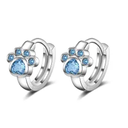 Silver hoop earrings - crystal cat paw designEarrings