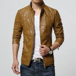 Schlanke Lederjacke - mit Reißverschlüssen / Taschen
