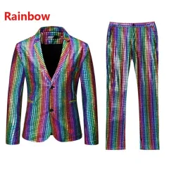 Herrenanzug - karierte Pailletten in Regenbogenfarben