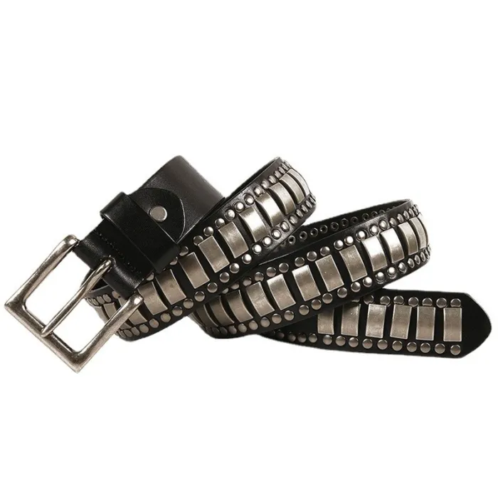 Punk style leather belt - metal rivets / square buckleBelts