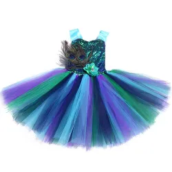 Pfauenkostüm - Kleid mit Federn / Blumen