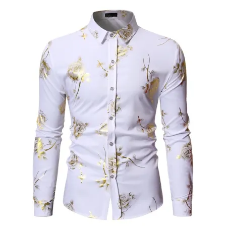 Luxuriöses Langarmshirt - bedruckt mit goldenen Rosen