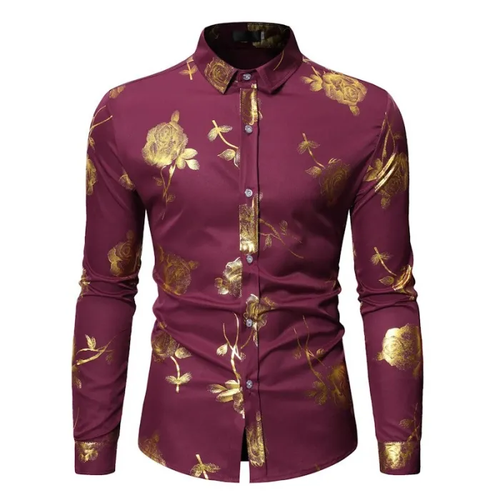 Luxurious long sleeve shirt - printed golden rosesT-shirts