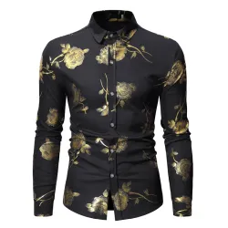 Luxuriöses Langarmshirt - bedruckt mit goldenen Rosen