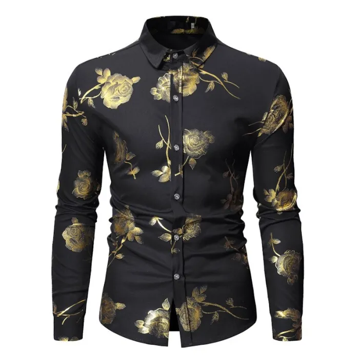 Luxuriöses Langarmshirt - bedruckt mit goldenen Rosen