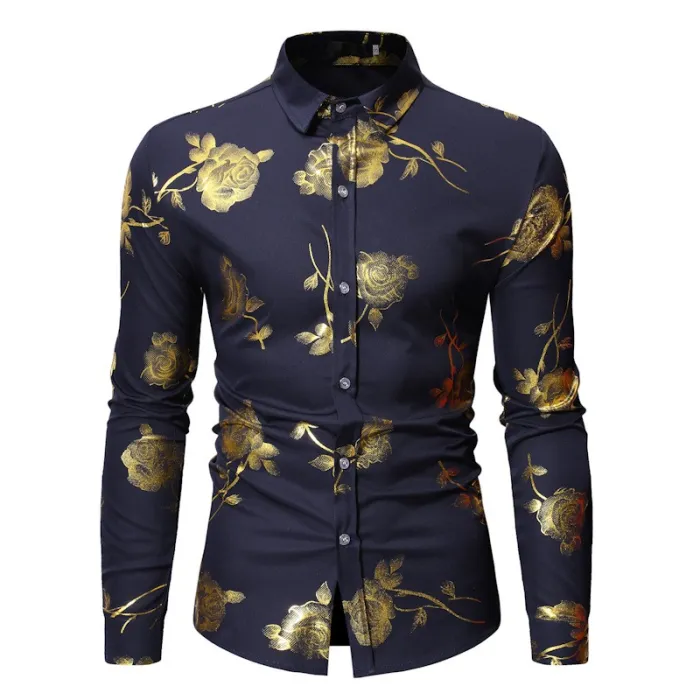 Luxurious long sleeve shirt - printed golden rosesT-shirts