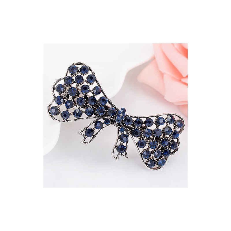 Elegante Haarnadel aus blauem Kristall - Blumen / Schmetterlinge / Schleife