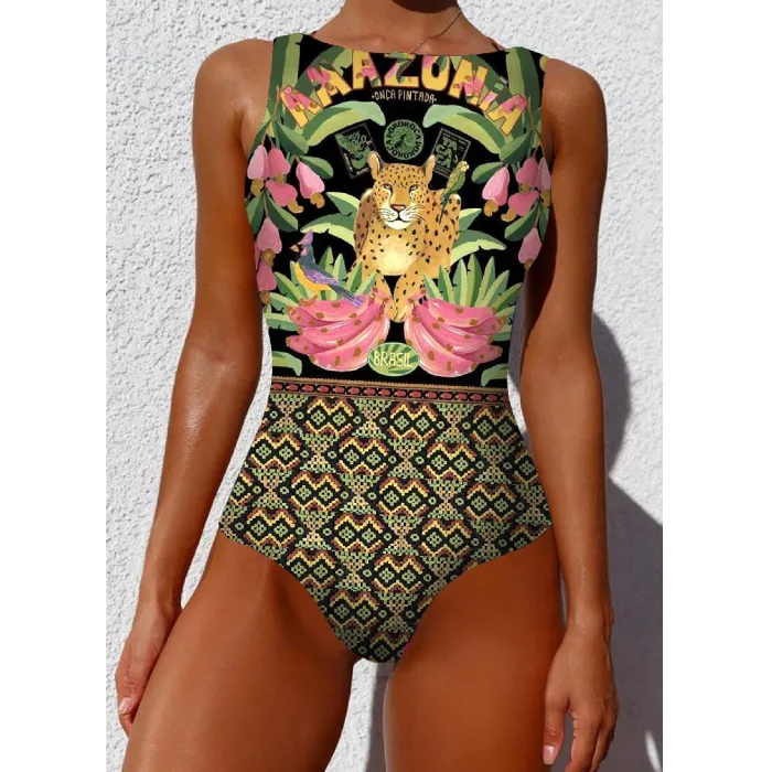 One piece swimsuit - colorful pattern - with push upBeachwear