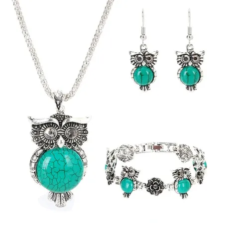 Silberschmuckset - mit Eulen - Halskette / Ohrringe / Armband