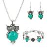 Silberschmuckset - mit Eulen - Halskette / Ohrringe / Armband