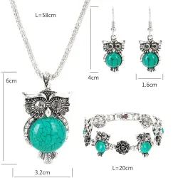 Silberschmuckset - mit Eulen - Halskette / Ohrringe / Armband