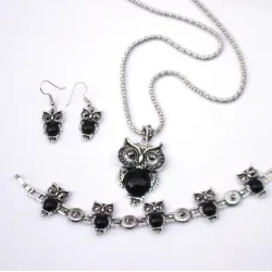 Silberschmuckset - mit Eulen - Halskette / Ohrringe / Armband