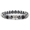 Naturstein - schwarze Perlen - Armband - Wolf / Eule / Buddha aus Metall