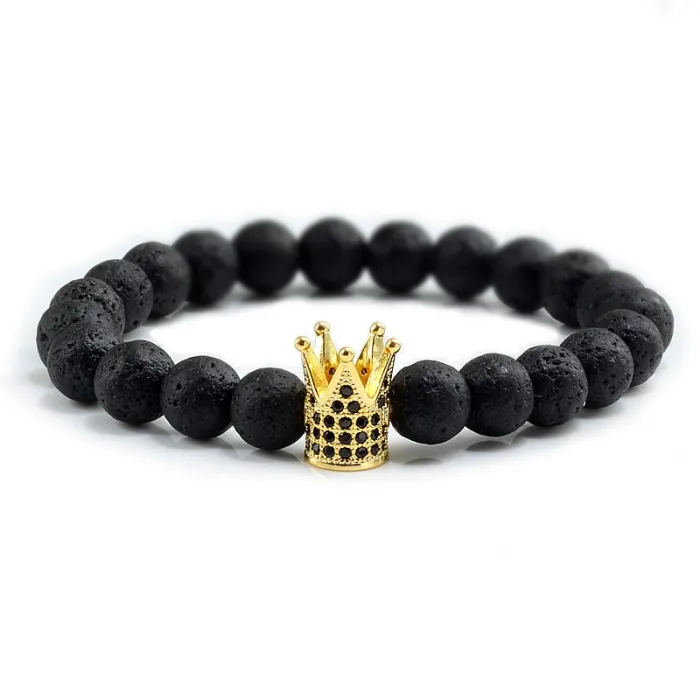 Schwarzes Perlenarmband - mit Krone