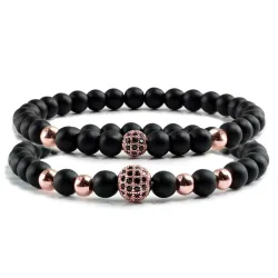 Armband aus schwarzen Steinperlen – dekorative Kristallkugeln – 2 Stück