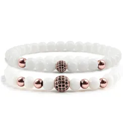 Armband aus weißen Steinperlen – dekorative Kristallkugeln – 2 Stück