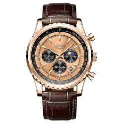 LIGE – Luxus-Quarzuhr aus Edelstahl – leuchtend – Lederarmband – wasserdicht – Roségold