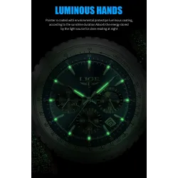 LIGE - luxury stainless steel Quartz watch - luminous - leather strap - waterproof - blackWatches