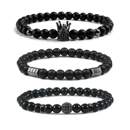 Schwarzes Perlenarmband - dekorative Krone / Kugel / Kreuz