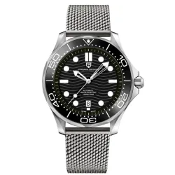 PAGANI DESIGN – mechanische Uhr – Edelstahl – Mesh-Armband – wasserdicht – schwarz