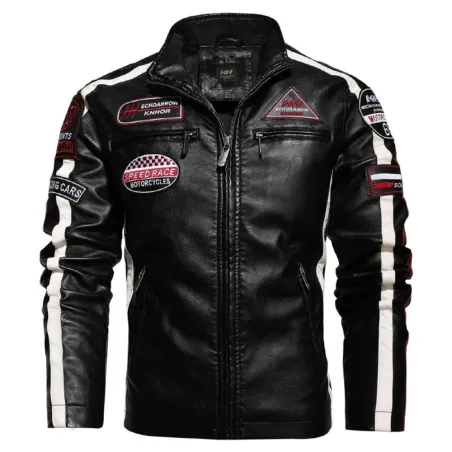 Kurze Lederjacke - dekorative Aufnäher