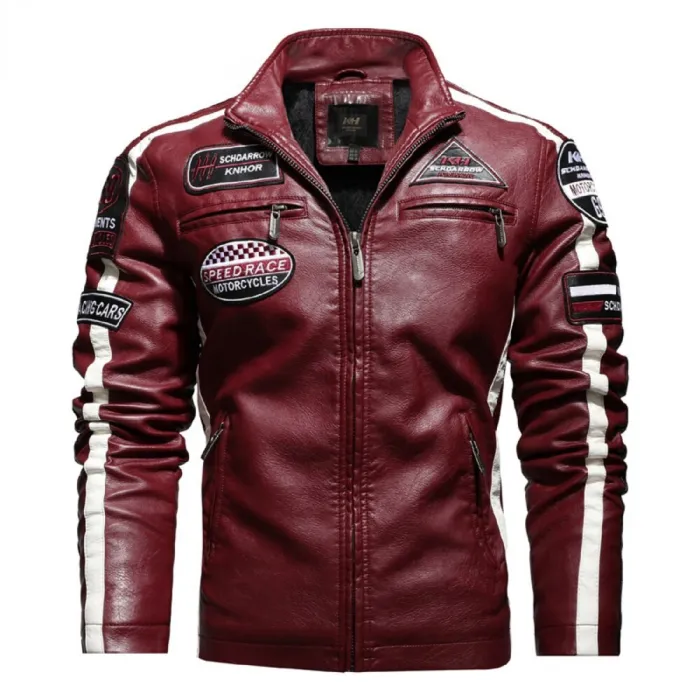 Kurze Lederjacke - dekorative Aufnäher