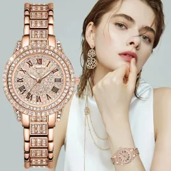 SUNKTA – elegante Quarzuhr mit Kristallen – Roségold