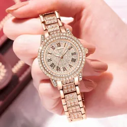 SUNKTA – elegante Quarzuhr mit Kristallen – Roségold