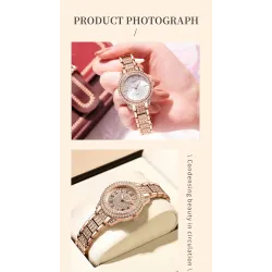 SUNKTA – elegante Quarzuhr mit Kristallen – Roségold